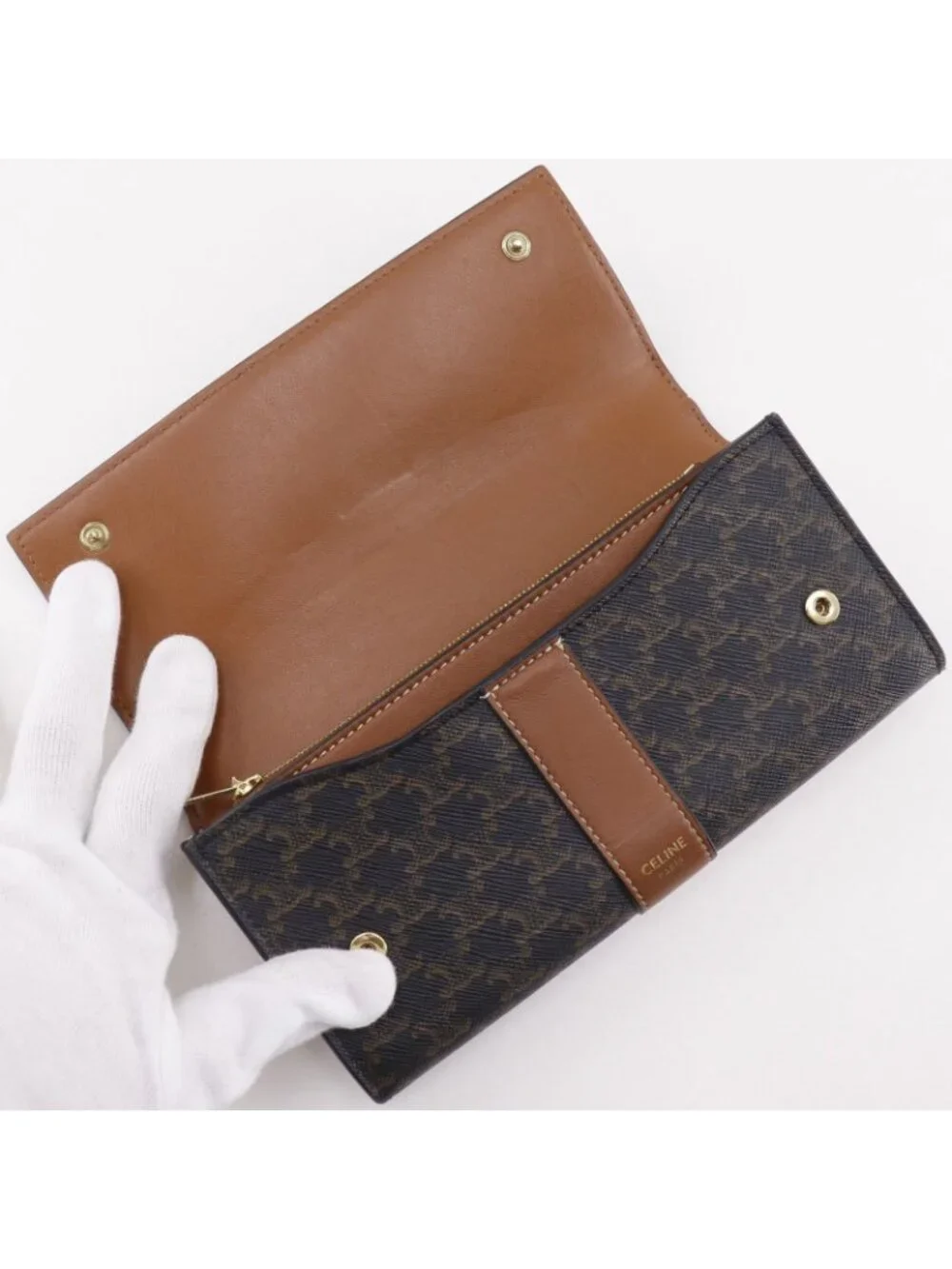 Celine Triomphe Large Flap Wallet Tan Black